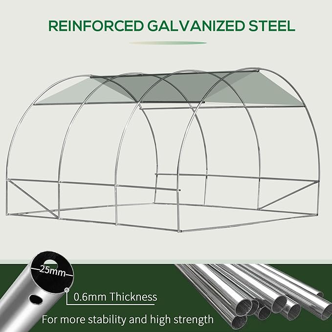 Walk-in Hoop Greenhouse for Tropical Plants, 10’x10’x6.5’ High Peak Design with PE Cover & Zippered Vents to Control Humidity & Heat, Green Steel Frame - Image 5