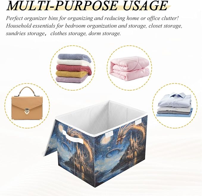 xigua Dream Castle Dragon Storage Bins with Lids and Carrying Handle,Foldable Storage Boxes Organizer Containers Baskets Cube with Cover for Home Bedroom Closet Office - Image 7