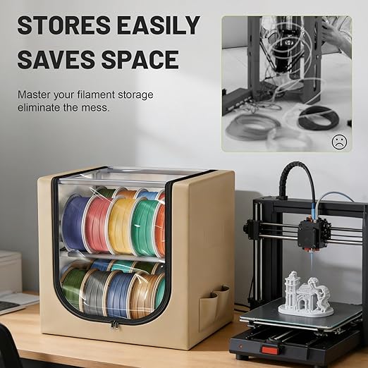 3D Filament Dry Storage Box, 2-Tier Metal Rack with Leather Cloth Cover, Holds Up to 20 Rolls of Filaments for Home & Workshop - Image 5