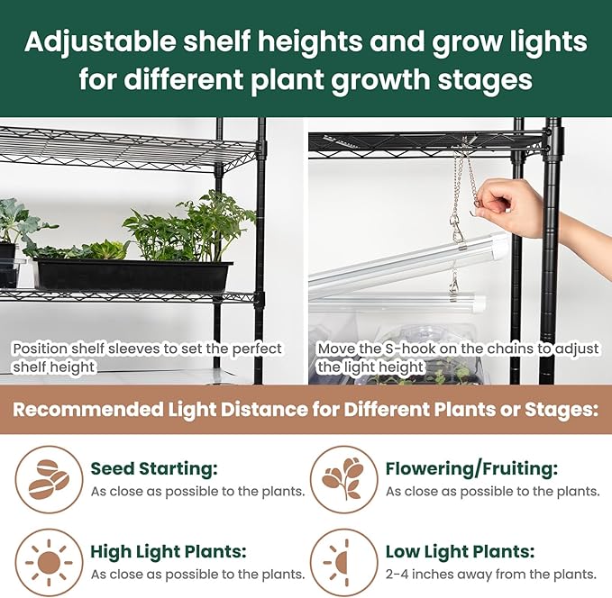 SOLIGT Plant Shelf with Grow Lights, 5 Tier Grow Light Stand Rack with 8 Pack 16“ 6000K T5 Full Spectrum Led Grow Lights for Indoor Plants, Seed Starting, Seedling Growing, Timer Included - Image 4