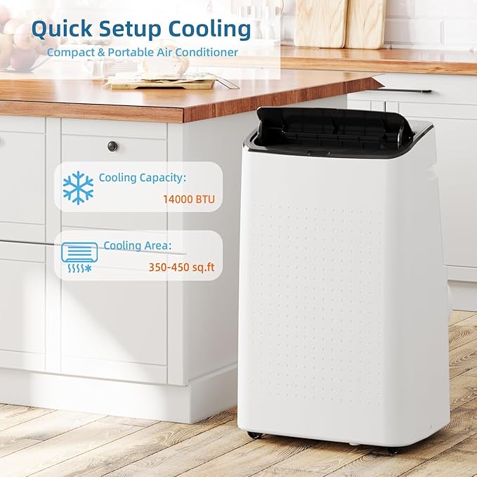 14000 BTU Portable Air Conditioner for 750 Sq Ft 3-In-1 AC Unit with Cooling/Dehumidifier/Fan Modes, Remote, 24H Timer & Installation Kit for Home/Office/Dorm - Image 6