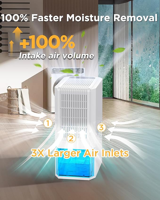 Max 45 oz/Day Dehumidifier for Home 1100 Sq Ft, EasyAcc Dehumidifiers for Bedroom Basement Bathroom,Quiet Dehumidifier for RV Low-Temp Dehumidification Tech/Auto Shut Off/68OZ Tank/85W/7 LED - Image 4