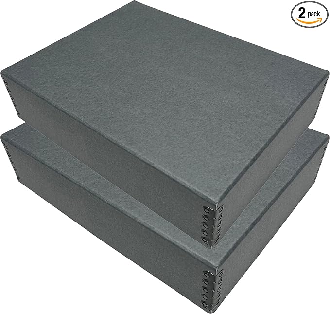 Lineco Museum Archival Storage Box, 9.75x12.75x3 in. Drop Front Design. Acid-Free with Metal Edge. Organize Photos, Pictures, Prints, Documents, Crafts, DIY. Gray, 2 Pack by Lineco