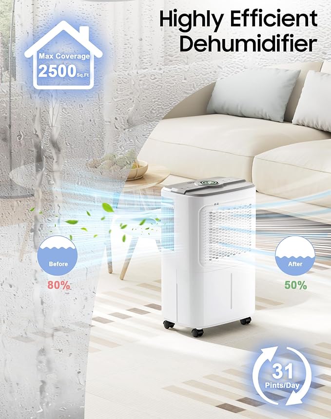 Dehumidifier for Home Basement 2000 Sq.Ft, Dehumidifiers for Home Large Room with Drain Hose for Bathroom Bedroom 2L Water Tank (30 pint) - Image 3
