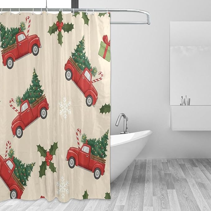 Car Christmas Tree Beige Shower Curtain Liner 72×72 inch for Bathroom Curtain Anti Mold Shower Curtain with Hooks Bathroom Accessories by Unknown