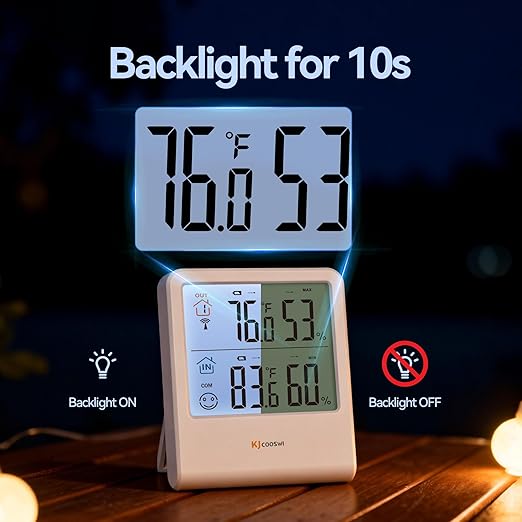 Indoor Outdoor Thermometer Hygrometer, Wireless Digital Temperature & Humidity Monitor with Outdoor Sensor, 328ft Range, Backlight LCD Display for Home, Room, Patio, Battery Included - Image 3
