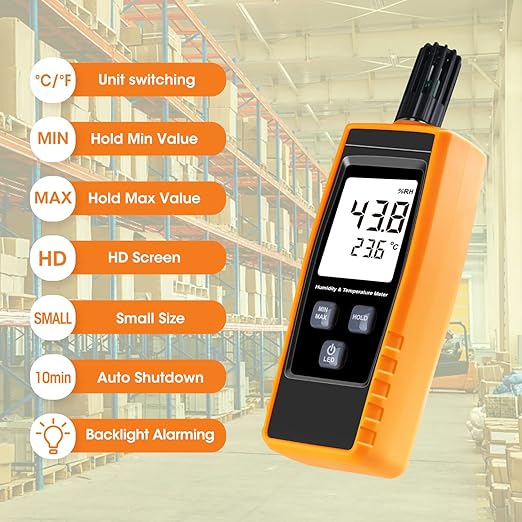 Handheld Humidity Meter, LEERCHUANG Digital Thermometer Hygrometer for Indoor/Outdoor, Temperature Reader Humidity Monitor W Min/Max Value, Data Hold, LCD Display - Image 5