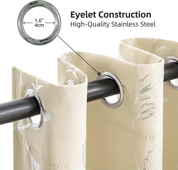 BUHUA Blackout Curtains for Sliding Door Extral Wide Room Divider Blackout Curtain Panels for Patio Bedroom Grommet Top Room Curtains & Drapes, Beige, 100Wx84L, 1 Panel - Image 3