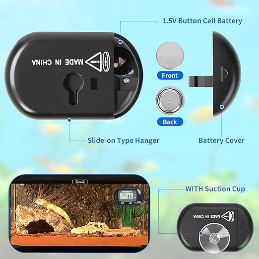 AQUANEAT 2 Packs Reptile Thermometer Hygrometer Digital Display Temperature and Humidity Moniter for Reptiles Rearing Box with Suction Cup… - Image 2