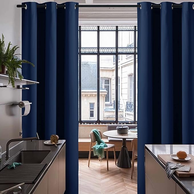 RYB HOME Blackout Curtains for Living Room, Thermal Insulated Sound Blocking Energy Efficient Drapes Privacy Wall for Bedroom Dining Shared Room, W60 x L108 inches, Navy Blue, 1 Panel - Image 2
