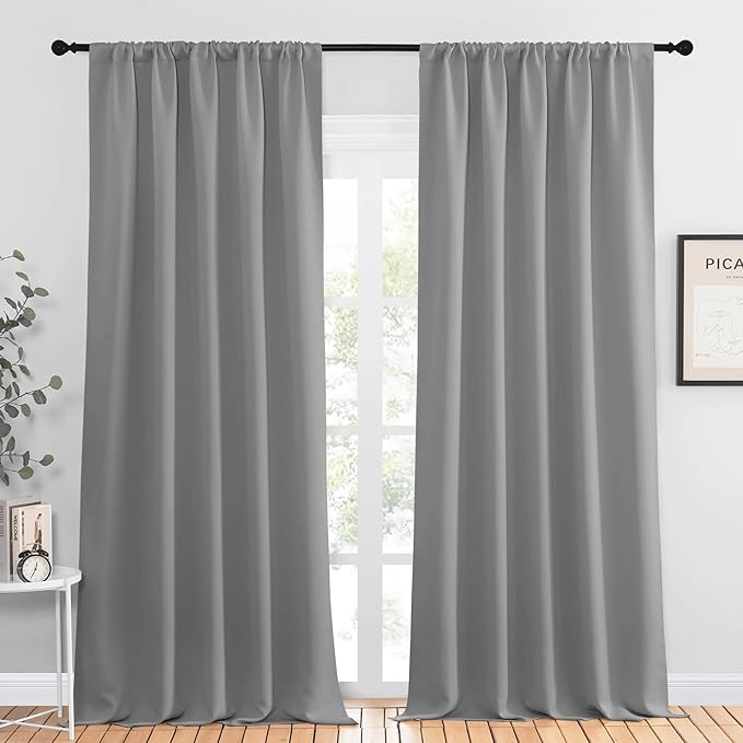 NICETOWN Living Room Curtains for Window - Energy Efficient & Noise Reducing Thermal Insulated Rod Pocket Blackout Drapes/Draperies for Living Room (Silver Grey, 2 Panels, W52 inches x L95 inches) by NICETOWN