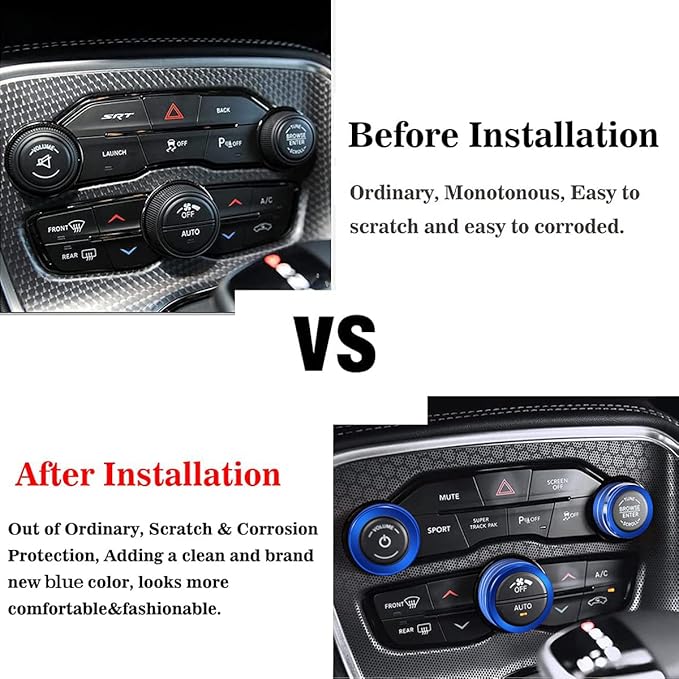 Auprite Climate Control Knob Covers for Challenger Accessories 2015-2023 2024, for Dodge Charger 2015-2023 2024, for Dodge Chrysler 300/300s 2015-2024,3Pcs Kit (Blue) - Image 3