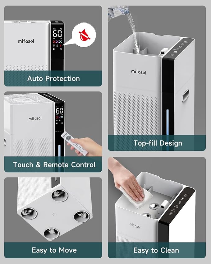 Mifasol Humidifier Large Room, 5.3Gal/20L Large Humidifiers for Home 1500 sq ft, Cool Mist Humidifiers for Bedroom, Whole House Humidifiers for Large Room Plants Office, White - Image 6