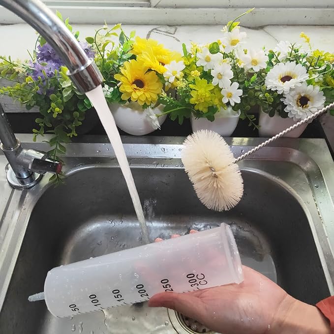 NewFerU Stainless Steel Soda Bottle Cleaning Brush in Natural Boar Bristle Wool Tip, Long Handle, Flexible Bendable Thick Wire Cleaner for Narrow Neck Water Baby Bottles Straw Pipe Tube Flask (Round) - Image 8