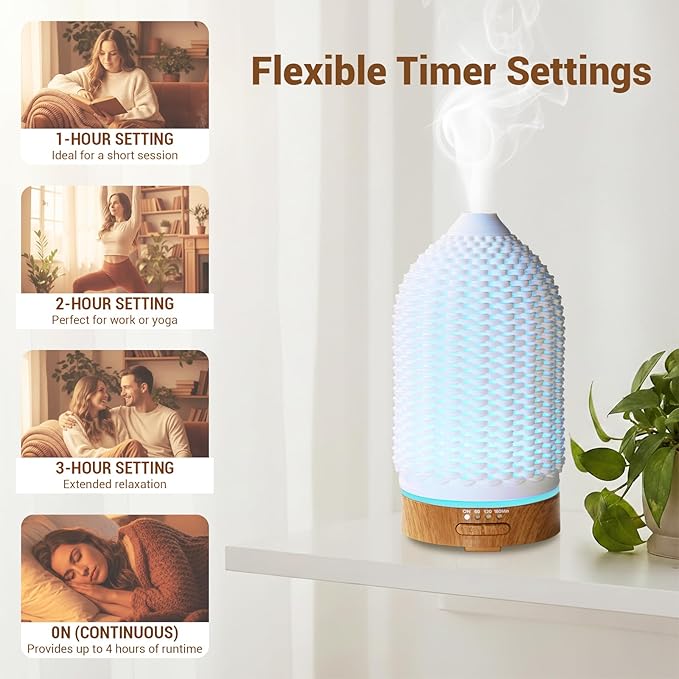 Ultrasonic Essential Oil Diffuser 100ML - Cool Mist Humidifier, 7-Color LED Lights, 3 Timer & Auto Shut-Off, Ideal Gift for Home Bedroom Office (Cream) - Image 4