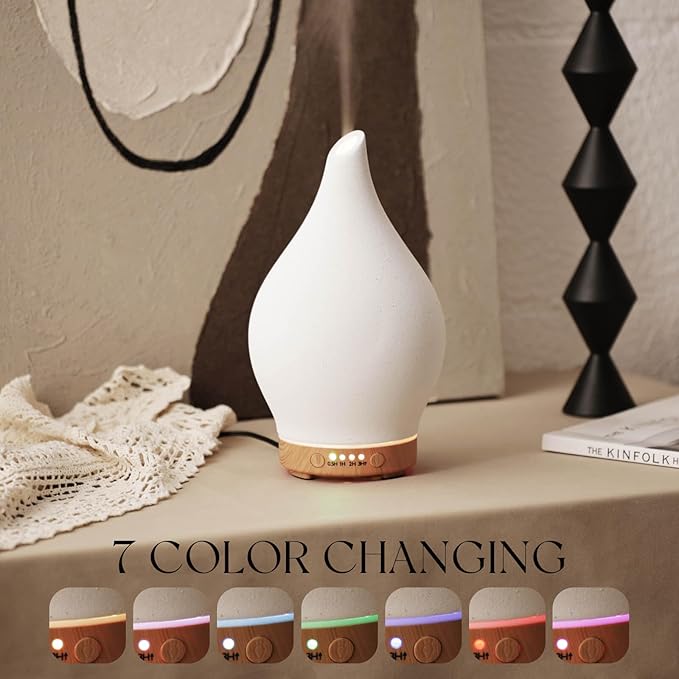 Porseme 150ml Essential Oil Diffuser Ceramic Color Changing Aroma Air Diffusers Aromatherapy Ultrasonic Cool Mist Humidifier 6 Running Hours for Spa Office Sleeping Yoga (White Ceramic) - Image 3