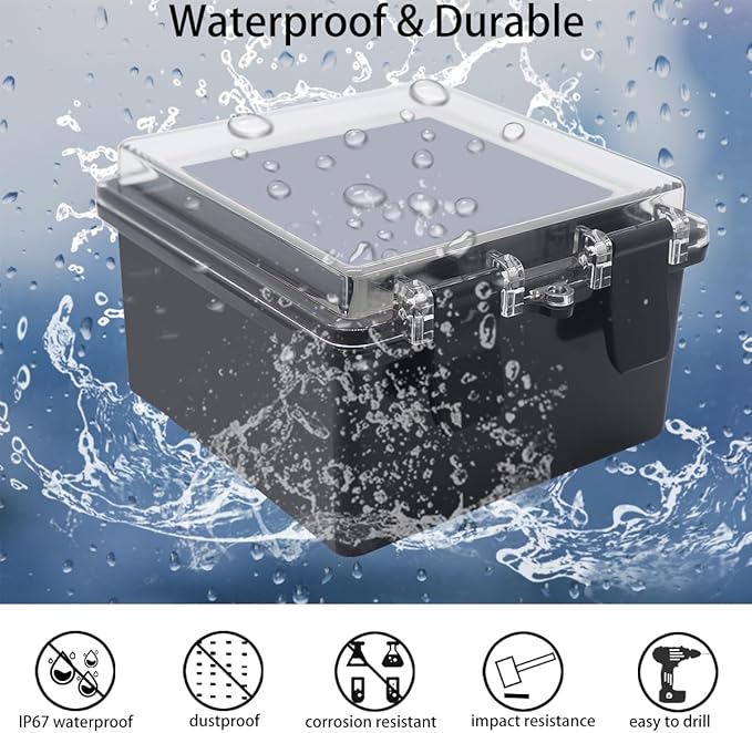 Junction Box, Hinged Black Clear Cover IP67 Waterproof ABS Project Box with Mounting Plate Electrical Box Enclosure with Wall Bracket 5.9 x 5.9 x 3.5inch(150x150x90mm) - Image 2