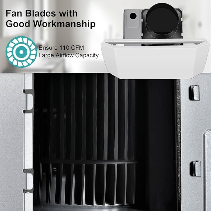 Bathroom Exhaust Fan Ceiling Mount 110CFM, Quiet Ventilation Fan 1.5 Sones with Hidden Grille Cover & Metal Motor, 4-inch Duct Household Extractor, Ideal for Bathroom Remodeling (White) - Image 4
