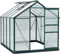Outsunny 6' x 8' Greenhouse for Outdoors, Polycarbonate Greenhouse with Rain Gutter and Roof Vent, Aluminum Walk-in Green Houses for Outside for Patio Backyard Garden, Dark Green by Outsunny