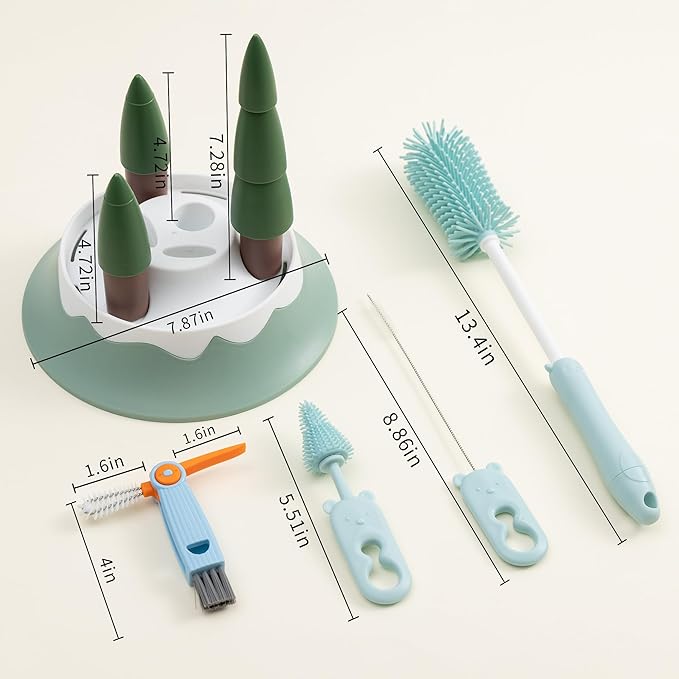 Chemimoso Baby Bottle Drying Rack and Cleaning Set, with Straight Silicone Baby Bottle Brush, Pacifier Brush, Straw Brush, Cup Lid Cleaning Brush, 2025 Xmas Holiday Surprise Gift for Newmom, Z Blue - Image 3