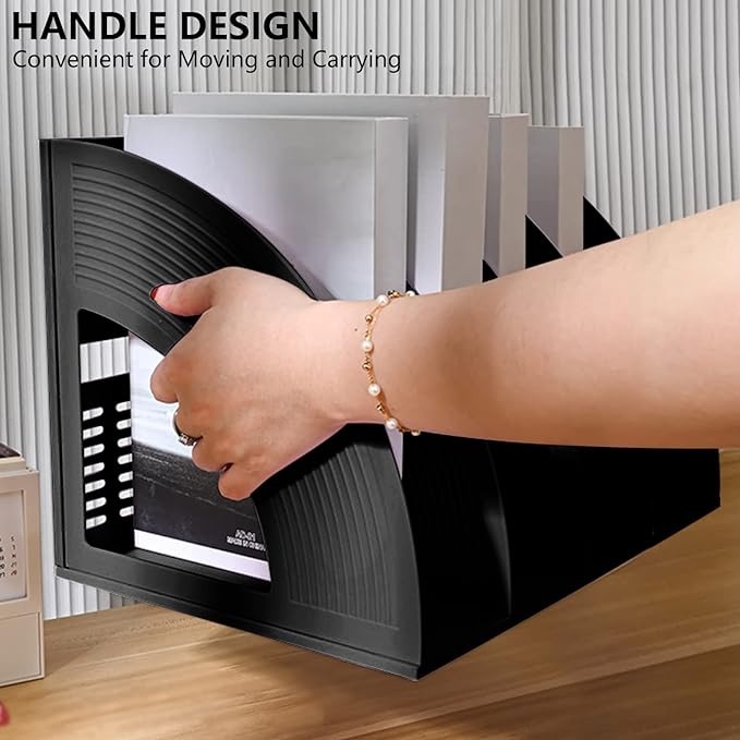 Marte Vanci Magazine File Holder Vertical PP Folder Book Desktop Organizer Plastic Storage Sturdy Vertical 4 Section Folder Black - Image 3