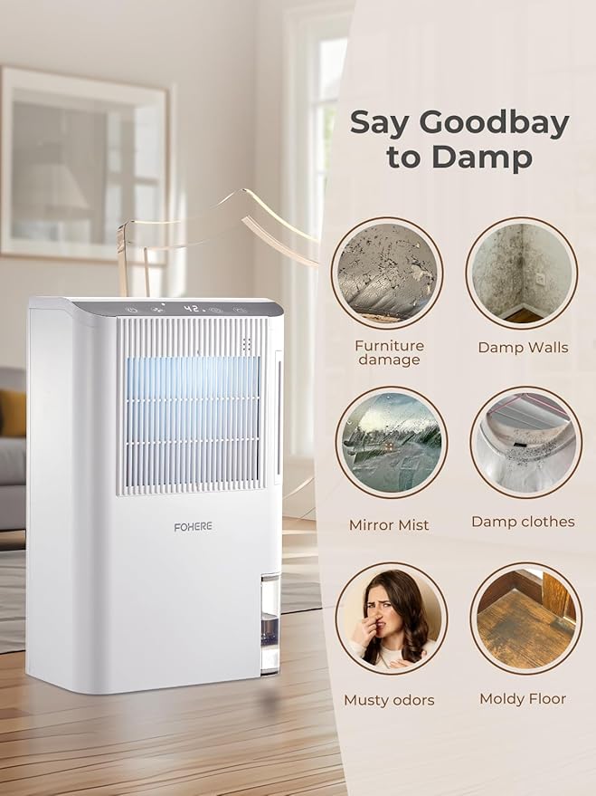 Dehumidifier for Home 1000 Sq.Ft, 85OZ Dehumidifiers for Basement Bedroom Bathroom with Drain Hose, Auto Shut Off, Humidity Display & 7 Color Light - Image 8