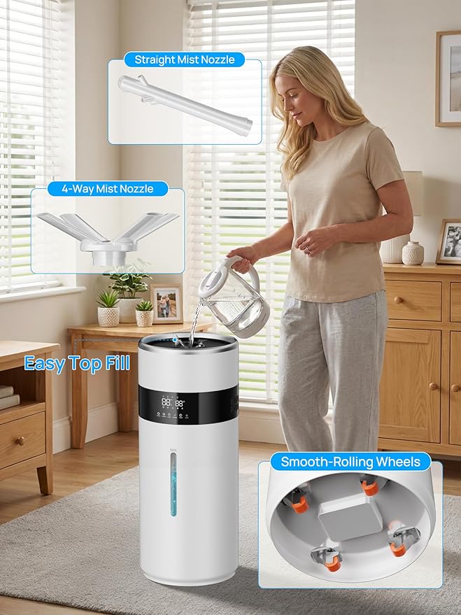 1200ml/h Humidifier for Bedroom up to 2000 sq.ft, 4.8Gal/18L Large Tank Humidifier, 40%-90% Custom Humidity & Replaceable Nozzles, Top Fill Ultrasonic Whole House Humidifiers Large Room Office Indoor - Image 5