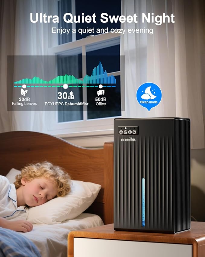 Dehumidifier for Home, 95 OZ Water Tank, (1000 sq.ft) Dehumidifiers for Bathroom Bedroom Basement with Drain Hose, Auto Shut Off Black - Image 3
