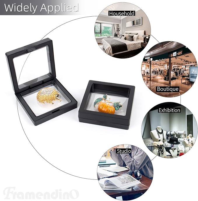 Framendino, 20 Pack Black 3D Floating Frame Display Case Challenge Coin 2.8x2.8x0.8 Holder Stands Jewelry Storage Box for AA Medallion Shells Gems - Image 3