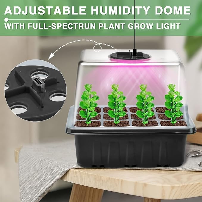YAUNGEL Seed Starter Tray with Grow Light, 6 Pack Seed Starter Kit with Timing Controller Adjustable Brightness, Thicken Seedling Starter Trays with Humidity Domes Heightened Lids, Black - Image 6