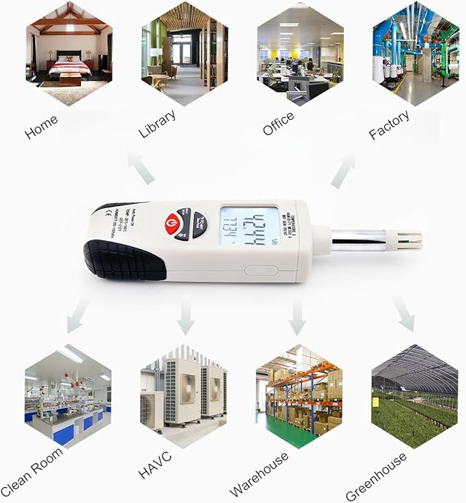 Hygro-Thermometer Psychrometer, Handheld Digital Humidity Temperature Meter with Dew Point and Wet Bulb Temperature, Dual Display Temperature & Humidity, Hti-Xintai - Image 5