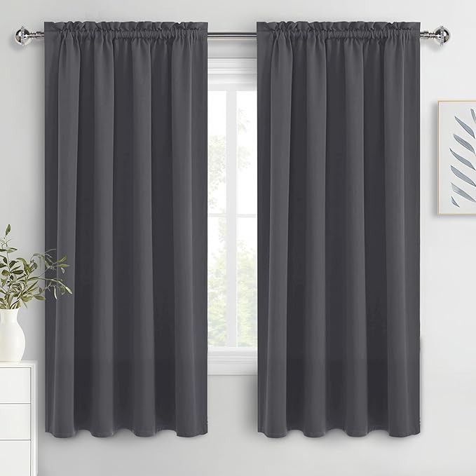 DWCN Blackout Curtains for Bedroom 63 Inch Length 2 Panels Set, Solid Thermal Insulated Energy Saving Rod Pocket Window Treatment Curtains Blackout Drapes (W42 x L63 Inch, Dark Grey) by DWCN