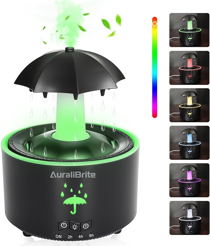 Aesthetic 2-in-1 Humidifier Oil Diffuser with Rotating Raindrop & 7 LED Mood Lights,Cool Mist Humidifier Quiet Variable Mist for up to 24 Hrs,Easy to Fill & Clean, Auto Shut-Off by AuraliBrite