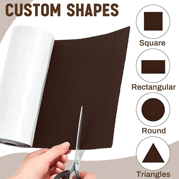 Large Felt Furniture Pads 8 x 60 Inch Non Slip Self Adhesive Heavy Duty Cuttable Strip Roll Felt Sheet Tape for Protecting Hardwood Floors Chair Wall, Brown - Image 4