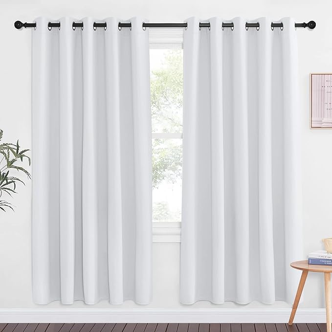 NICETOWN Room Darkening Curtain for Living Room - Easy Care Solid Thermal Insulated Grommet Light Blocking Modern Window Curtain Drape for Bedroom (1 Panel, 66 by 72, Greyish White) by NICETOWN
