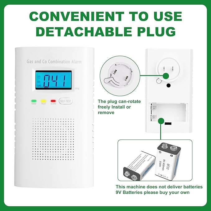 Combination Gas and Carbon Monoxide Detector Plug-in | CO Alarm & Natural Gas Combustible Detector | Digital Display, Battery Backup, Easy Install | for Home Kitchen Safety Monitoring 2-Pack - Image 5
