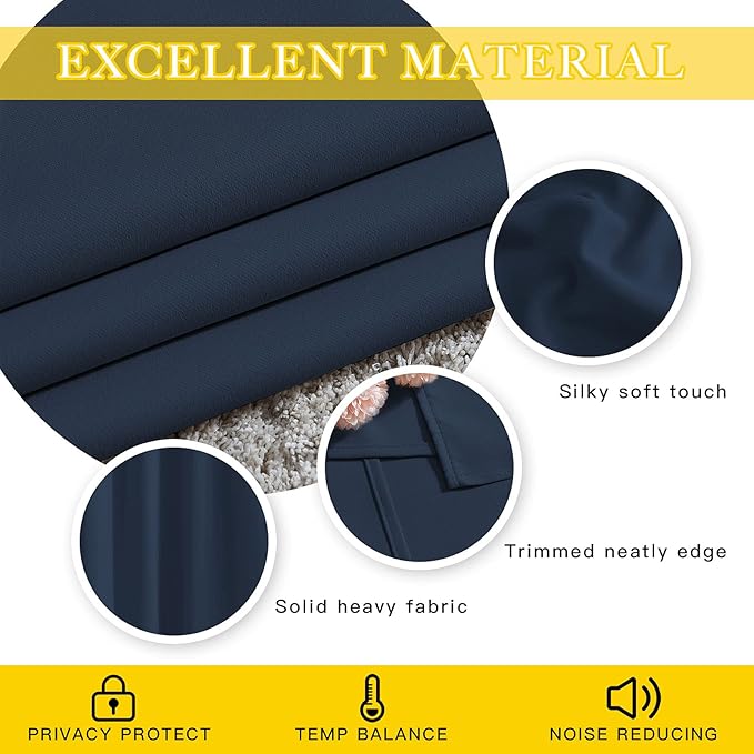 NICETOWN Navy Blue Blackout Room Divider Curtains 90 inch Length, Grommet Energy Saving Thermal Drapes Sound Reducing Window Treatments for Living Room, 1 Panel, W80 x L90 - Image 4