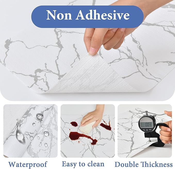 Drawer and Shelf Liner for Kitchen Cabinet: 12 in X 20 Ft Non Slip Waterproof Shelf Paper Non Adhesive Refrigerator Liners Silver Marble Easy Liners for Bathroom with Knife Tape Measure - Image 5