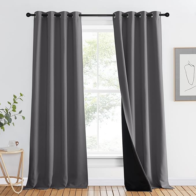 NICETOWN Grey Full Shade Curtain Panel, Energy Smart & Noise Blocking Out Blackout Drape for Dining Room Window, Thermal Insulated Guest Room Lined Window Dressing(Gray, 46 x 90 inch) by NICETOWN