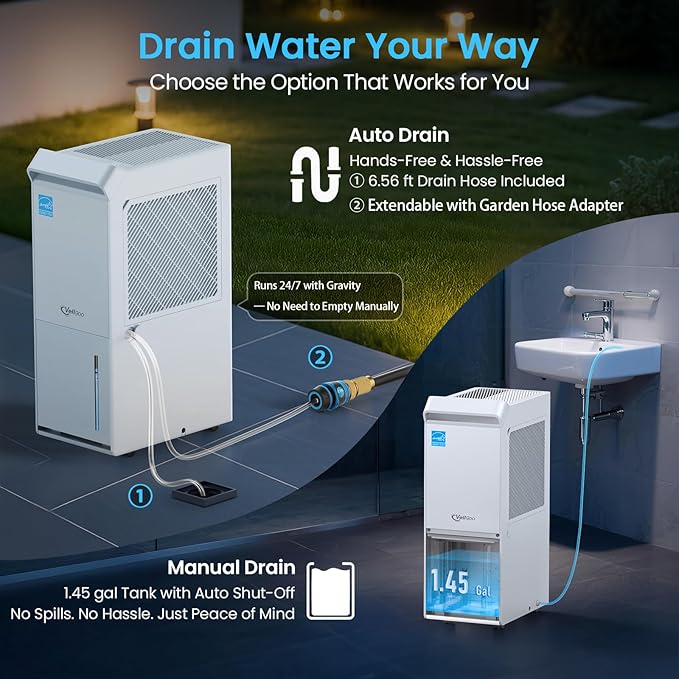 3,500 Sq.Ft Most Efficient Energy Star 2024 Dehumidifier with Pump, Vellgoo Max 60 Pint/D (Standard 35 Pint/D) Compressor Dehumidifier for Basement with Drain Hose, Intelligent Humidity Control - Image 5