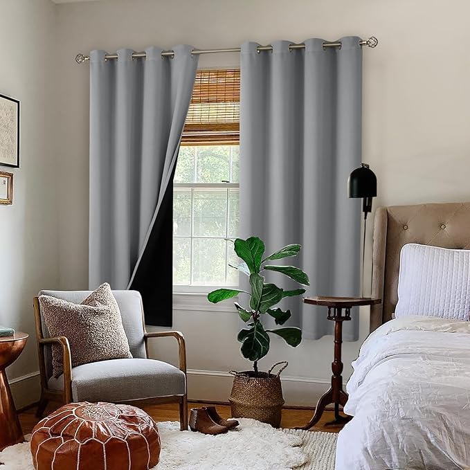 BGment Thermal Insulated 100% Blackout Curtains 63 Inch Length 2 Panels, Total Light Blocking Curtains for Bedroom, Grommet Window Drapes with Thick Black Liner, 52 Inch Wide Each Panel, Dove Grey - Image 2