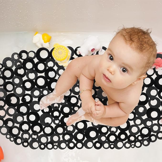 WELTRXE Oval Bathtub Mat Non Slip, Black Bubbles Bath Mats for Tub, Shower Mat with Drain Holes, Suction Cups, Machine Washable Bath Tub Mat, BPA, Latex, Phthalate Free for Bathroom, 27 x 14 Inch - Image 6