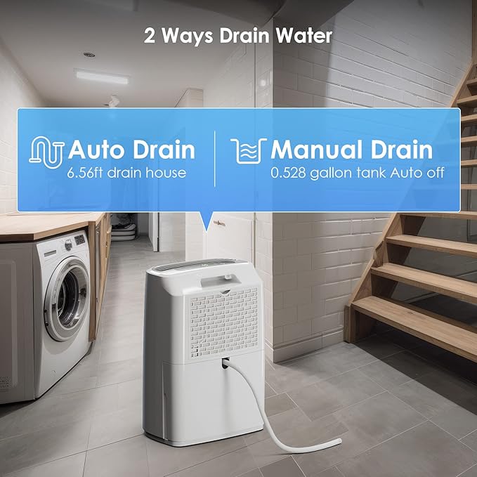 2500 Sq.Ft Dehumidifier for Home Basement, ANDTE 34 Pints Dehumidifier with Drain Hose with Smart Humidity Control, 3 Operation Modes, Powerful Moisture Removal for Large Room, RV, Bathroom, Bedroom - Image 7