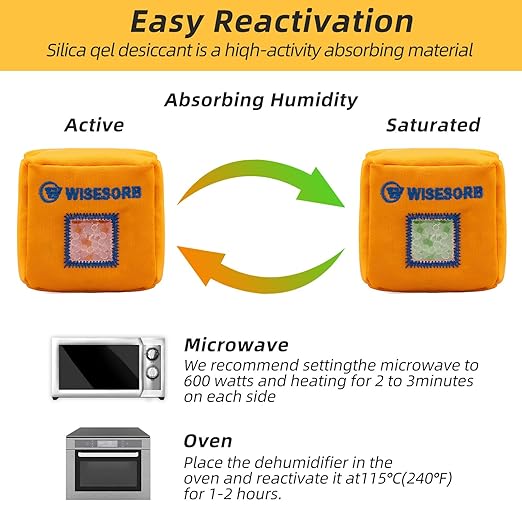 200g Rechargeable Indicating Silica Gel Desiccant Bag – 4-Pack – Large Capacity Moisture Absorber for Gun Safes, Electronics, Filament Boxes – Reusable Color-Change Orange→Green - Image 3