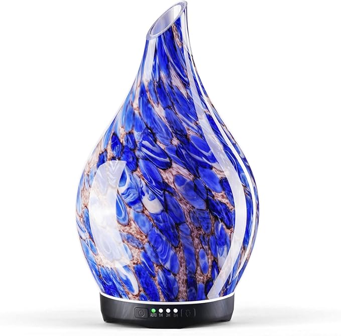 Porseme 280ml Essential Oil Diffuser Glass Color Changing Aroma Air Diffusers Aromatherapy Ultrasonic Cool Mist Humidifier 7 Running Hours Waterless Auto-Off for Sleeping, Yoga, Office (Deep Blue) by Porseme