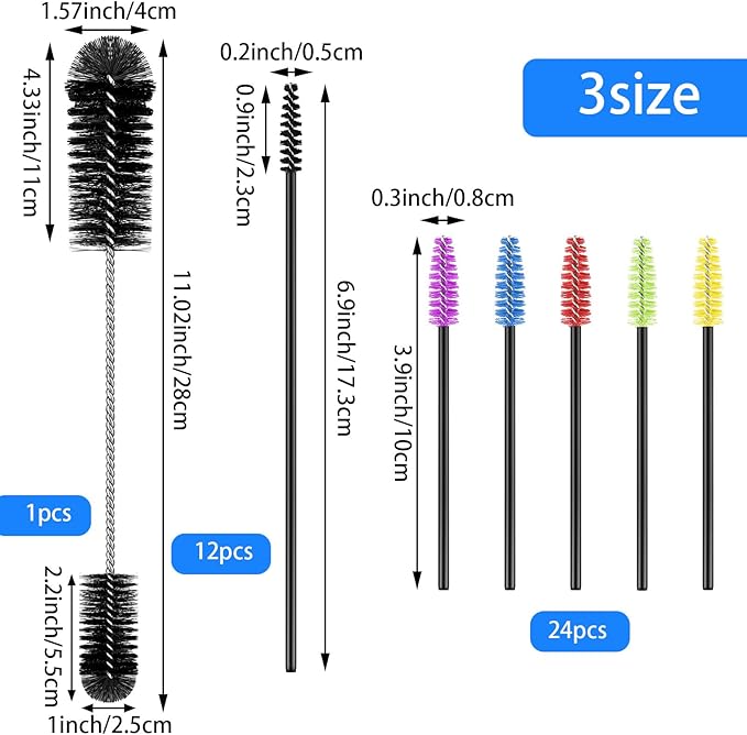 37 Pieces Hummingbird Feeder Cleaning Brush 3 Size Mini Nylon Tube Brushes Set 2 in 1 Double Headed Hummingbird Brush Cleaner for Bottles Tubes Jars Bird Feeder(Black) - Image 2