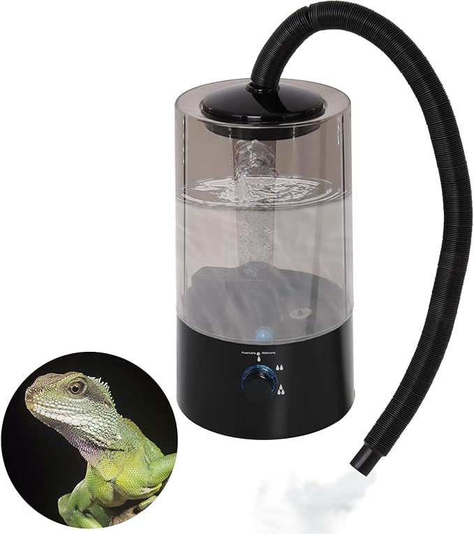 4L Reptile Humidifier Fogger with Extended Hose - Adjustable & Quiet Fogger/Mister for Chameleon, Bearded Dragon, Amphibians - Large Capacity(Black) by Hoqqf