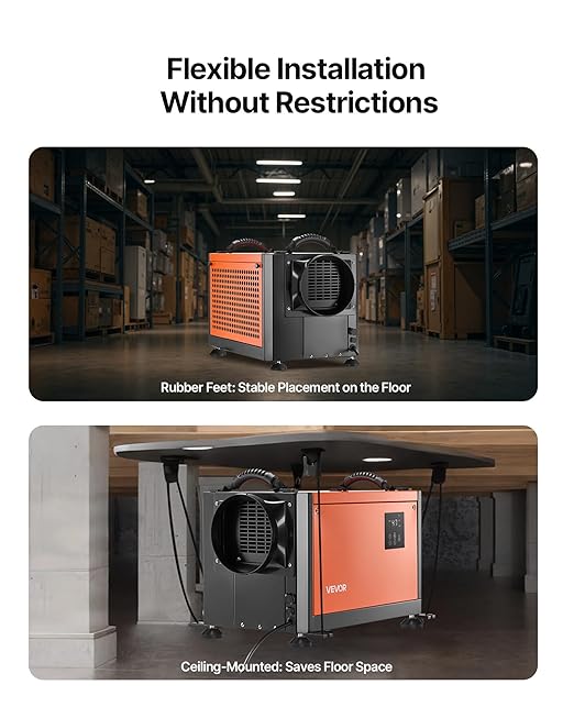 VEVOR 70 Pints Commercial Dehumidifier with Drain Hose, Portable Crawl Space Dehumidifiers for Basement Storage Room Industrial, Auto Defrost/Drainage, Heavy-duty Galvanized Steel, LED Indicate - Image 5