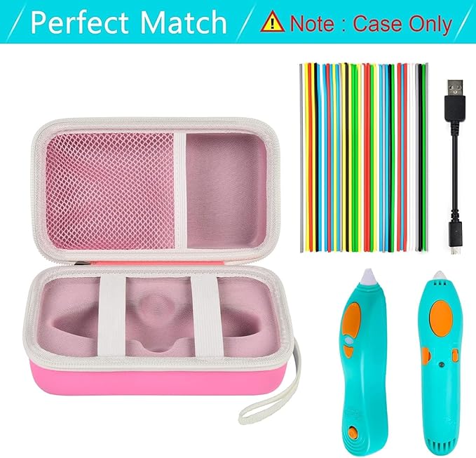 ANKHOH Organizer Case for 3Doodler Start+ Essentials 3D Pen for Kids, EVA Shell/Wrist Strap, Drop-Proof Water-Resistant, Stores for 3Doodler Pen Filament USB for Travel/Home/School (Box Only) Pink - Image 2