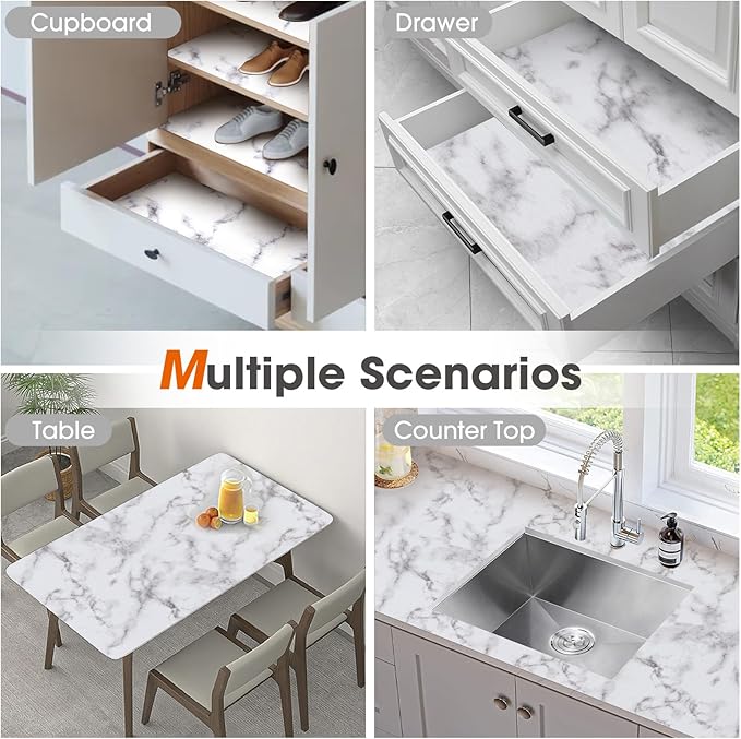 Drawer and Shelf Liner, Non-Slip Kitchen Cabinet Liners Non-Adhesive Thick Strong Grip Waterproof Washable Mats Protect Dresser Shelves Cupboard Bathroom Cabinets, White Marble, 24 in X 20 FT - Image 9